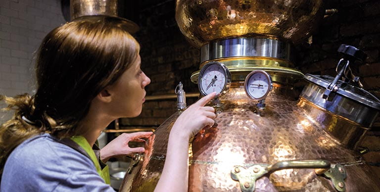 Inside a gin distillery